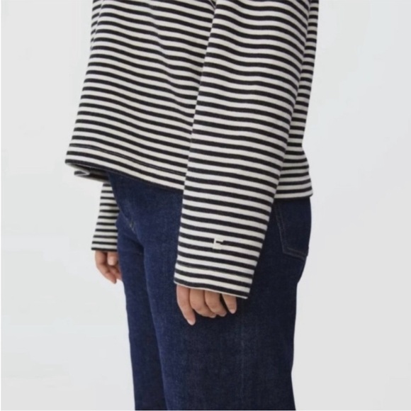 Everlane The Turtleneck Sweatshirt Black White, Stripe Organic Cotton, Sz XXS - Picture 2 of 11